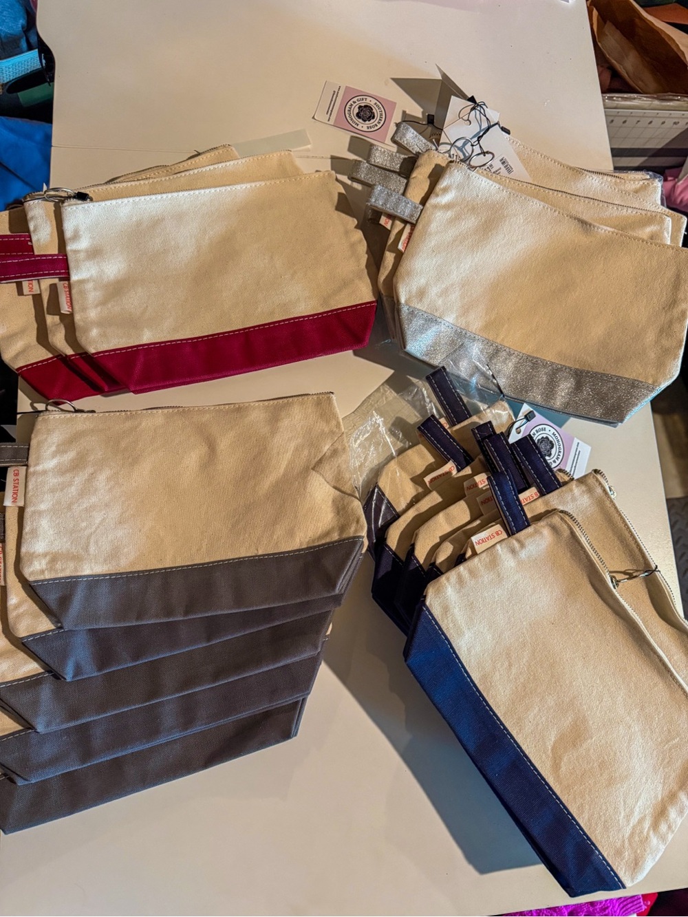 Canvas Two-Tone Cosmetic Pouch - Beige and Multiple Trim Colors